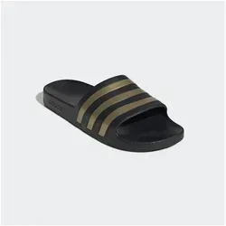 adidas Unisex Adilette Aqua Slides – Bequeme Badeschuhe in Core Black/Gold Metallic, 40.5 EU - Praktische Slip-On-Badeschuhe mit vorgeformtem Riemen und weichem Cloudfoam-Fußbett für angenehmen Tragekomfort. Ideal für den täglichen Gebrauch und schnell trocknend.