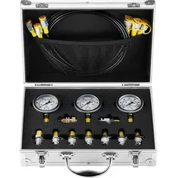 VEVOR Hydraulikdruck-Testset 250/400/600 bar - Hydraulische Messgeräte, ideal für präzise Druckmessungen in Baggern und Baumaschinen mit 3 Messgeräten und 9 Prüfkupplungen für vielseitige Anwendungen.