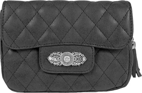 Trachtenland Trachtentasche Alessia - Gesteppte Handtasche in Schwarz - Umhängetasche für Trachtenoutfits und Alltag, mit verstellbarem Trageriemen und stilvoller Blumenapplikation. Ideal für jede Gelegenheit!