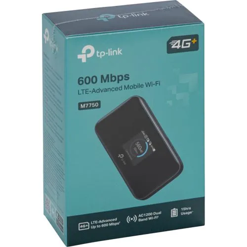 TP-Link M7750 Mobiler WLAN Router 4G LTE - Schneller mobiler WLAN Router mit bis zu 600 Mbit/s Download und 1200 Mbit/s Dualband-WLAN. Ideal für bis zu 32 Geräte, lange Akkulaufzeit von 15 Stunden und internationales Roaming in über 125 Ländern.