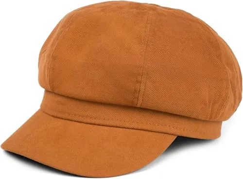 styleBREAKER Damen Ballonmütze aus weichem Stoff, Schirmmütze Vintage Style, Bakerboy Schiebermütze, Newsboy Cap 04023086, Farbe:Cognac