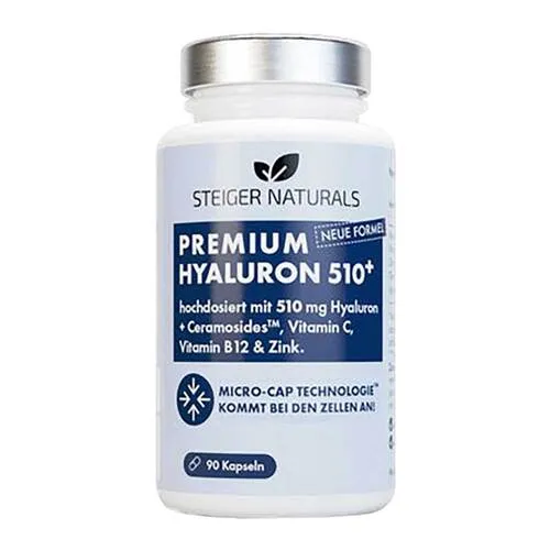 Steiger Naturals Hyaluronsäure Kapseln 54.73 g - Nahrungsergänzungsmittel mit hochdosierter, veganer Hyaluronsäure für optimale Wasserbindung und reibungslose Bewegungen. Einzigartige Micro-Cap Technologie sorgt für effektive Aufnahme.