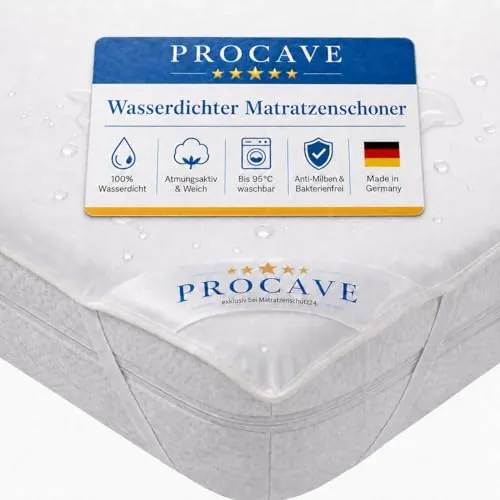 PROCAVE Matratzenauflage 90x200 cm – Wasserdicht & Atmungsaktiv - Hochwertige Matratzenschoner aus 100% Baumwolle, wasserdicht und waschbar bis 95 °C. Ideal für hygienischen Schlaf und optimalen Schutz vor Feuchtigkeit. Made in Germany.