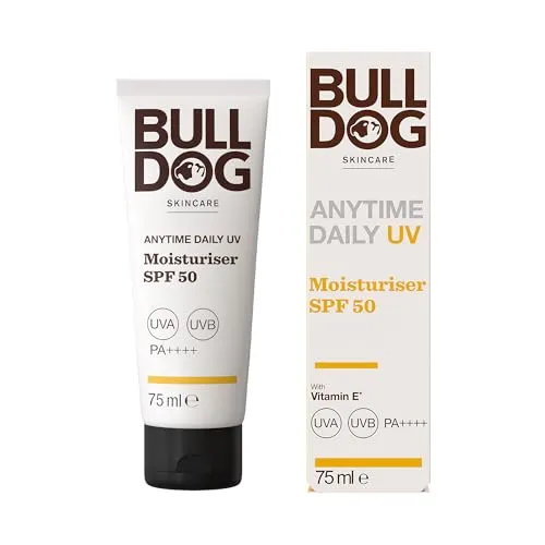 BULLDOG SKINCARE Anytime Daily UV-Feuchtigkeitspflege LSF 50 für Männer, 75 ml, Saflorsamen-Extrakt, schützt und hydratisiert die Haut, geeignet für alle Hauttypen