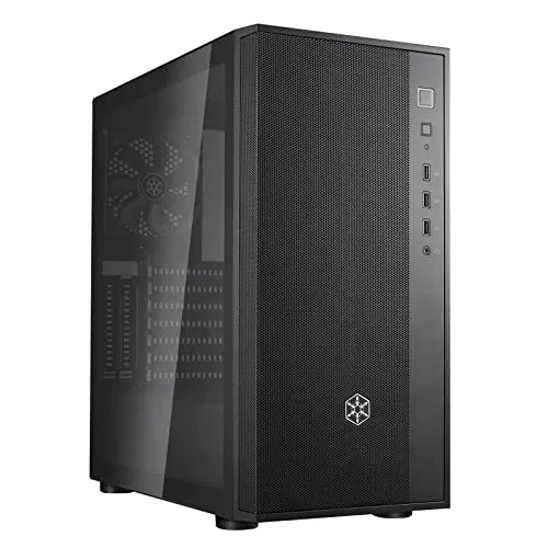 Silverstone FARA R1 V2- FARA R1-V2 Tower ATX Computer Gehäuse, Mesh Front Panel, Seitenteil aus gehärtetem Glas,schwarz, SST-FAR1B-G-V2