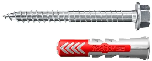 Fischer Schrauben-Dübel-Set DuoPower ETA 10x50mm - Dübel-Set mit 50 DuoPower Universaldübel und 50 verzinkten Holzschrauben. ETA-zugelassen für höchste Sicherheit und ideal für Mauerwerk oder Beton. Perfekt für Profis und DIY-Heimwerker.