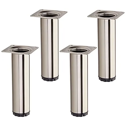SOTECH 4 Stück Möbelfüße Bravo Höhe 150 mm (+ 10 mm) Ø 40 mm Edelstahloptik höhenverstellbare Schrankbeine aus Stahl belastbar bis 50 kg pro Stützfuß