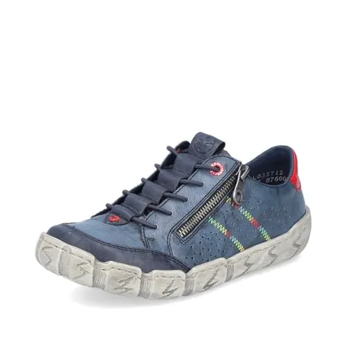 Rieker Damen Sneaker L0357 - Blau mit Reißverschluss und Schnüroptik - Sneaker aus hochwertigem Leder-Synthetik-Mix, mit rutschfester RIRICON-Sohle und Gummizug für einfachen Einstieg – ideal für Job und Freizeit.