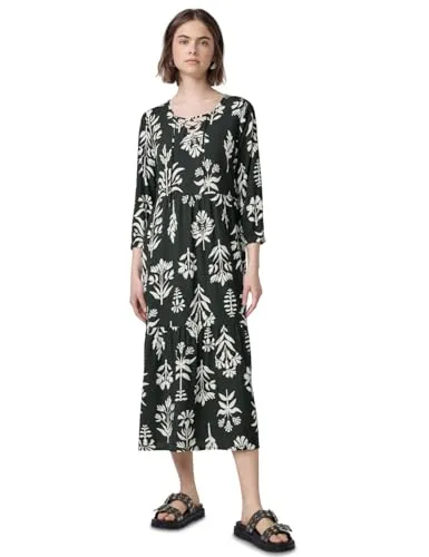 Street One Studio Damen F144451 Volant Kleid, Desert Pine Green, 38 - Elegantes Midi-Kleid mit V-Ausschnitt und Schürdetail, ideal für besondere Anlässe. Aus weicher Viskose mit floralem Muster, perfekt für den Frühling.