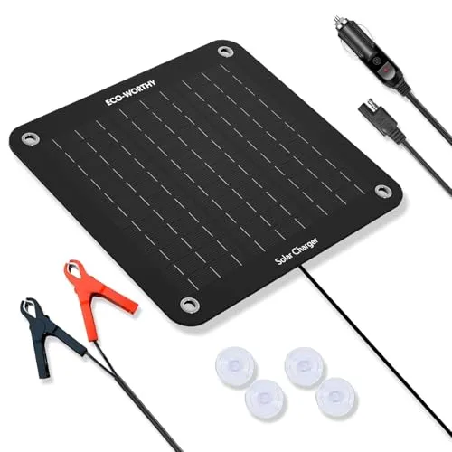 ECO-WORTHY 12V 10W Solarladegerät für Autobatterien - Praktisches Solarladegerät zur Erhaltung von 12V Batterien für Autos, Boote und Motorräder. Mit integrierter Sperrdiode für optimalen Schutz und einfache Installation.