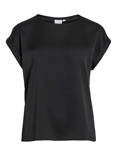 Shirtbluse "VIELETTE" - Glänzendes Satin-Oberteil in Schwarz, Gr. 40 - Elegante kurzarm Bluse von Vila mit schimmerndem Satin-Vorderteil. Ideal für schicke Anlässe, bietet sie Komfort und Bewegungsfreiheit durch geschmeidigen Jersey.