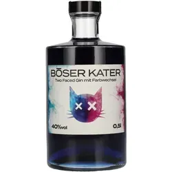BÖSER KATER Magic Two Faced Gin - Gin mit Farbwechsel-Effekt von Blau zu Violett beim Mischen mit Tonic Water, handgemacht und ideal als Geschenk in hochwertiger Box, unterstützt den Katzenschutzverein.
