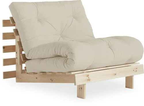 KARUP Design - Roots Schlafsessel 90 cm, Kiefer natur / beige (747) - Sofa & Schlafsessel in einem, schnell als Lounge-Stuhl oder Bett umwandelbar, aus robustem Kiefernholz und komfortabler Baumwoll-Polyester-Matratze.