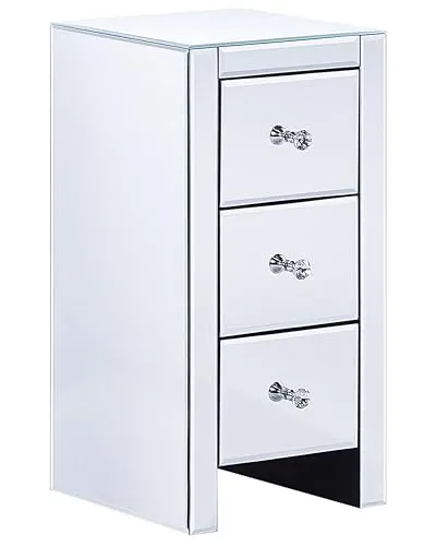 Beliani Nachttisch Lorris mit 3 Schubladen - Eleganter Nachttisch in Silber mit Spiegeleffekt, 3 geräumigen Schubladen und glamourösem Design – ideal für stilvolle Schlafzimmer.