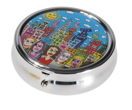 Fridolin Pillendose "James Rizzi - Summer in the City" rund, aus Metall; Maße ca. 6 x 2,1 cm