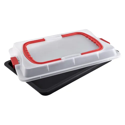 Dr. Oetker Bake & Go Backblech mit Transporthaube – 3in1 - Küchenhelfer für vielseitiges Backen, Aufbewahren und Transportieren – mit perfekter Antihaftbeschichtung für müheloses Entnehmen und sicherem Transport.