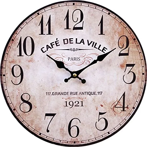 LB H&F Vintage Wanduhr lautlos - Antike Küchenuhr im Shabby Chic Design mit lautlosem Uhrwerk für störungsfreies Zeitmanagement, ideal für jedes Wohnambiente.