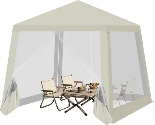 WOLTU Pavillon 3x3 m mit Moskitonetz - Beige - Pavillon & Partyzelt: Robuster Gartenpavillon aus 210D Oxford-Gewebe mit UV-Schutz und atmungsaktivem Moskitonetz für gemütliche Outdoor-Aktivitäten ohne Insekten.