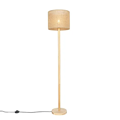Qazqa Landhaus I Vintage Stehlampe - Holz mit Leinenschirm 32 cm - Standleuchten & Deckenfluter: Dimmbar, ideal für Wohnzimmer und Schlafzimmer, bringt ländlichen Charme in Ihr Zuhause.