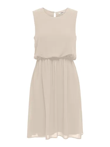 ONLY Minikleid ONLSTINNA LIFE SL Detail Dress WVN beige L (40) - Kleider mit pflegeleichtem 100% Polyester, knöchellang und modischem Rundhalsausschnitt, ideal für jeden Anlass.