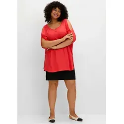 Longshirt SHEEGO "Longshirt", Damen, Gr. 56/58, rot (hummer), 50% Baumwolle, 50% Viskose, Shirts