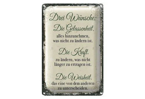 Roomando Metallschild Blechschild Spruch 3 Wünsche Gelassenheit Kraft 20x30cm