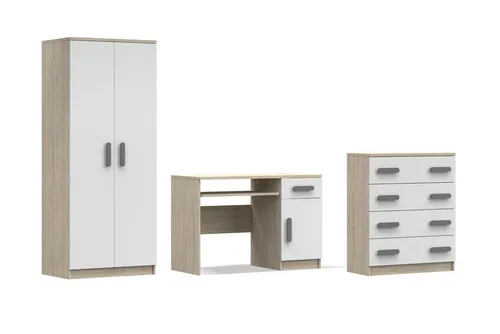 Deine Möbel 24 Jugendzimmer-Set INGE V in Weiß/Grau/Eiche Sonoma, 3-teilig - Funktionales Möbelset für das Kinderzimmer: Das INGE V Set vereint modernen Stil und praktischen Stauraum mit langlebigen Materialien. Ideal für kreative Gestaltung und vielseitige Nutzung.