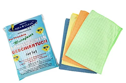 AQUA CLEAN Geschirrtuch Sonnenschein 4er Set - Geschirrtücher, extrem saugfähig mit 8-facher Wasseraufnahme, ideal für streifenfreies Trocknen von Geschirr und Gläsern. Set mit 4 bunten Tüchern, waschbar bis 95°C.