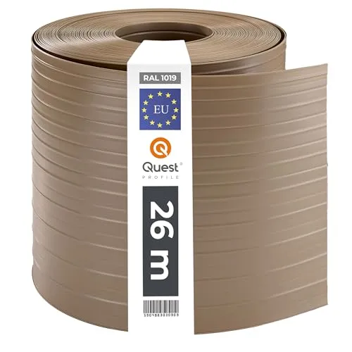 Quest Sichtschutzstreifen für Doppelstabmatten 19 cm x 26 Meter – PVC Sichtschutz für Garten, Balkon, Terrasse - UV-Beständig, Wetterfest, Wasserabweisend – Sichtschutz Zaun - Beige (RAL 1019)