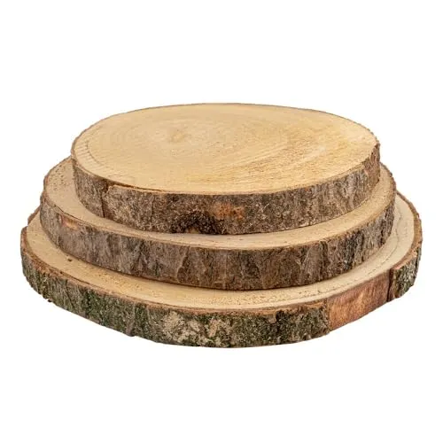 Ideen mit Herz | Deko-Baumscheiben rund | 3er Set | mit Rinde | 3 verschiedene Größen | Ø 16 bis 25 cm | 2 cm dick | Holzscheibe | runde Holzplatte | Deko-Tablett | unbesäumt