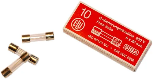 Siba G-Sicherung T 500mA 189100, zylindrisch, 100 Stück - Praktische G-Sicherung für zuverlässigen Schutz. Träge Auslösecharakteristik und geprüfte Qualität für den professionellen Einsatz. Maße: 6,3x32 mm, 250 V, 0,5 A.