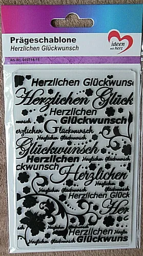 Prägeschablone Herzlichen Glückwunsch, Schriften, Prägefolder, K. Jittenmeier