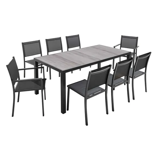 Set aus Gartentisch und -stühlen, Holzimitat Grau Grau - Oviala Tivoli