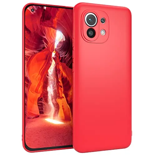 EAZY CASE Handyhülle Silikon mit Kameraschutz kompatibel mit Xiaomi Mi 11 / Mi 11 5G in Rot, Ultra dünn, Slimcover, Silikonhülle, Hülle, Softcase, Backcover