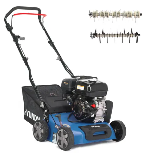 HYUNDAI Benzin-Vertikutierer SC4001G | 4.0 kW / 5.4 PS, 40 cm Arbeitsweite - Vertikutierer mit 2-in-1 Funktion: Entfernt Moos und lockert den Boden. Robustes Metallgehäuse und zentrale Höhenverstellung für individuelle Rasenpflege.