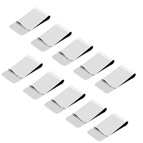 TAZEMAT 10 Stück Geldklammer Edelstahl Geldscheinklammer Silber Geldclip Money Clip zum Herren Damen Büroangestellter für Geldscheine Visitenkarte Kreditkarte Geschenk 51 x 20 x 6 MM