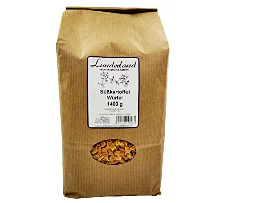 Lunderland Süßkartoffel Würfel 1400g Einzelfuttermittel für Hunde und Katzen, Gemüseflocken