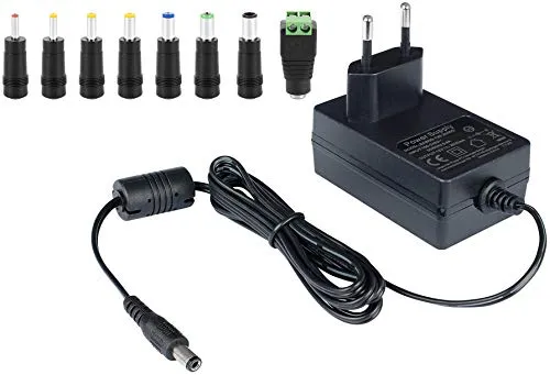 Poppstar Universal AC DC Netzteil, Steckernetzteil 12V 2A (2000mA, 5,5/2,5mm) Strom-Adapter mit 8er Hohlstecker Set, 150cm