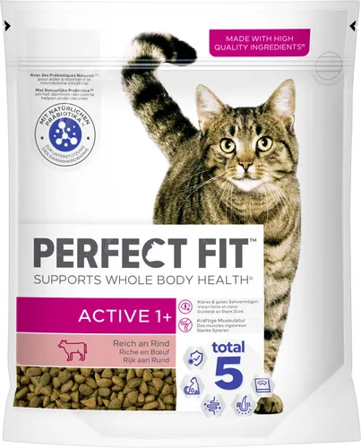 Perfect Fit Cat Trocken Active 1 plus Rind, 750 g - Leckeres Katzenfutter mit hohem Proteinanteil, speziell für aktive Katzen. Fördert die Muskulatur und sorgt für Vitalität. Ohne künstliche Farbstoffe - ideal für die tägliche Ernährung.