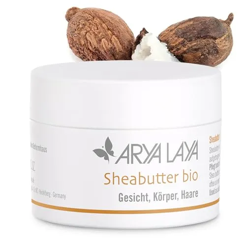 ARYA LAYA Sheabutter bio, 100 ml - Körperbutter für sehr trockene Haut, wirkt beruhigend und schützt die Haut mit hochwertigen Inhaltsstoffen aus kontrolliert biologischem Anbau. Ideal für rissige Stellen und splissige Haarspitzen.