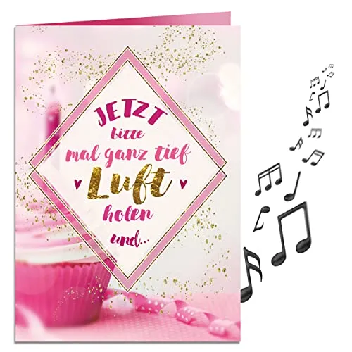 bentino XXL Geburtstagskarte mit Sound & Licht zum Auspusten – Interaktive Musikkarte & Originelle Geschenkidee für Frauen & Mädchen – Große A4 Riesenkarte inkl. Musik „Celebration“