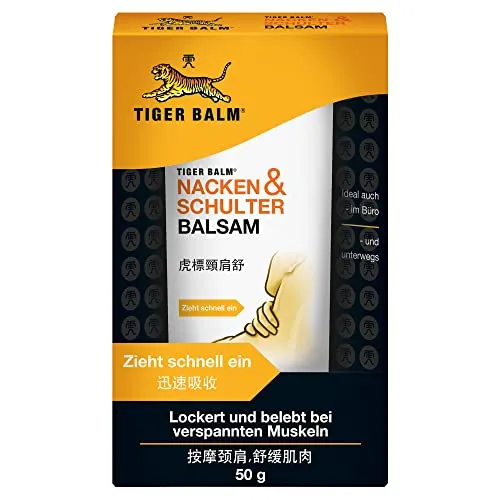Tiger Balm Nacken & Schulter Balsam 50 g - Salben für verspannten Nacken und Schultern, vitalisierend und schnell einziehend mit angenehmem Duft – ideal für Büro und Autofahrten.