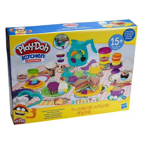 Play-Doh Knete Kaffee- Teeparty Spielset Kinder Knete Knetwerkzeuge Hasbro, mit Spielmatte, 15+ Teile Knetwerkzeuge