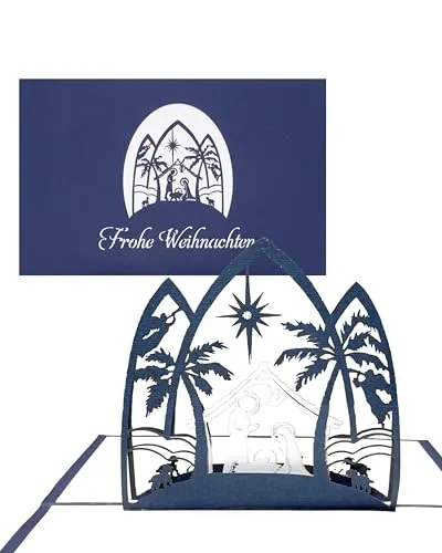 Pop-Up Karte Krippe - Frohe Weihnachten, Weihnachtskarte mit Krippe, Pop Up Karte zu Weihnachten, 3D Karte mit Weihnachtskrippe, Adventskarte