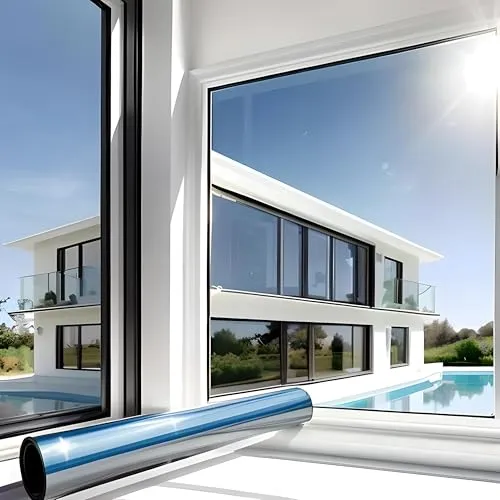MARAPON Spiegelfolie Fenster Sichtschutz Silber 0,445x2 m - Statische Fensterfolie für optimalen Sichtschutz und UV-Schutz. Einfach anzubringen, kleberfrei und rückstandslos entfernbar. Ideal für Mietwohnungen und alle Glasarten.