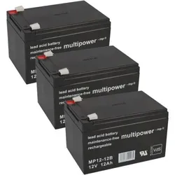 3x 12V 12Ah Blei Akku für E-Scooter und E-Bike - Hochwertiger Ersatz-Akku für Elektrofahrzeuge, ideal zur Leistungsoptimierung. Mit 12 Ah Kapazität und Faston-Stecker, perfekt für Freizeitgeräte und Medizintechnik.