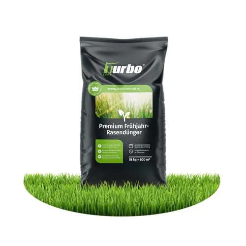 Frühjahr Premium Rasendünger Turbogrün, 18kg für 600m², Dünger gegen Moos, Ideal im Frühjahr, geeignet für Streuwagen, staubarmes Granulat, Rasen dünger
