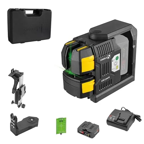 Stabila Kreuzlinienlaser LAX 500 G - Selbstnivellierend mit 12-V Akku - Messgerät für präzise Nivellierarbeiten mit grünem Laser. Selbstnivellierend, inklusive Koffer und 12-V Akku für flexible Nutzung und hohe Sichtbarkeit.