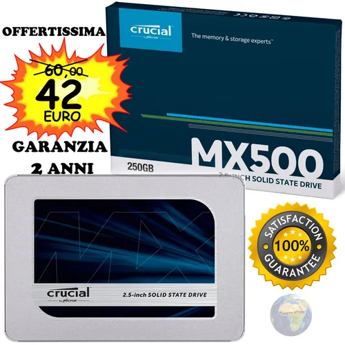 Crucial MX500 250 GB SSD - 2.5" SATA SSD mit schnellerer Datenübertragung und hoher Zuverlässigkeit, ideal für Upgrades von Laptops und Desktops.