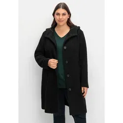 Kurzmantel SHEEGO "Große Größen", Damen, Gr. 52, schwarz, Obermaterial: 90% Polyester, 10% Wolle;Taschenfutter: 100% Polyester, unifarben, klassisch, figurumspielend kurz, Langarm, Mäntel, in kuscheliger Bouclé-Qualität